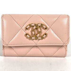 CHANEL Pink Lambskin Leather Logo Wallet